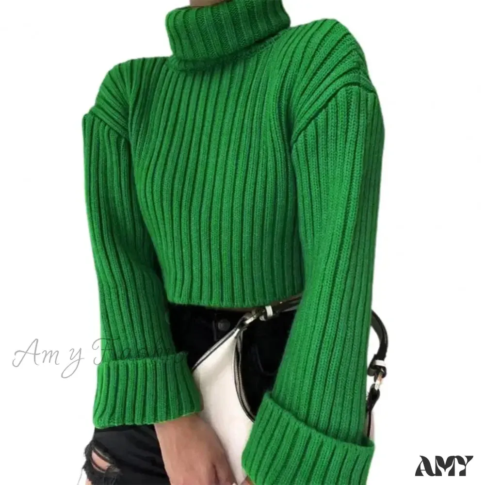 Long Sleeve Women Top Cozy Knitted Women's Fall Winter High Collar Neck Protection Stylish Sweater