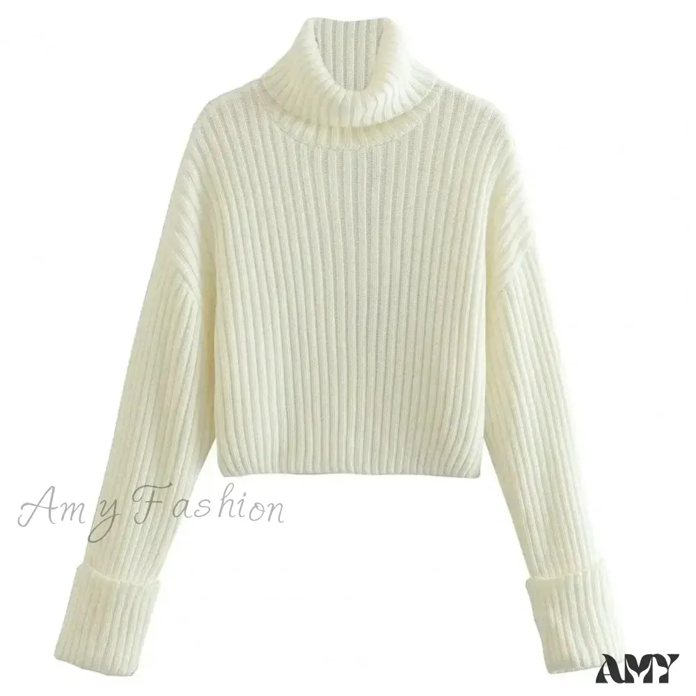 Long Sleeve Women Top Cozy Knitted Women's Fall Winter High Collar Neck Protection Stylish Sweater