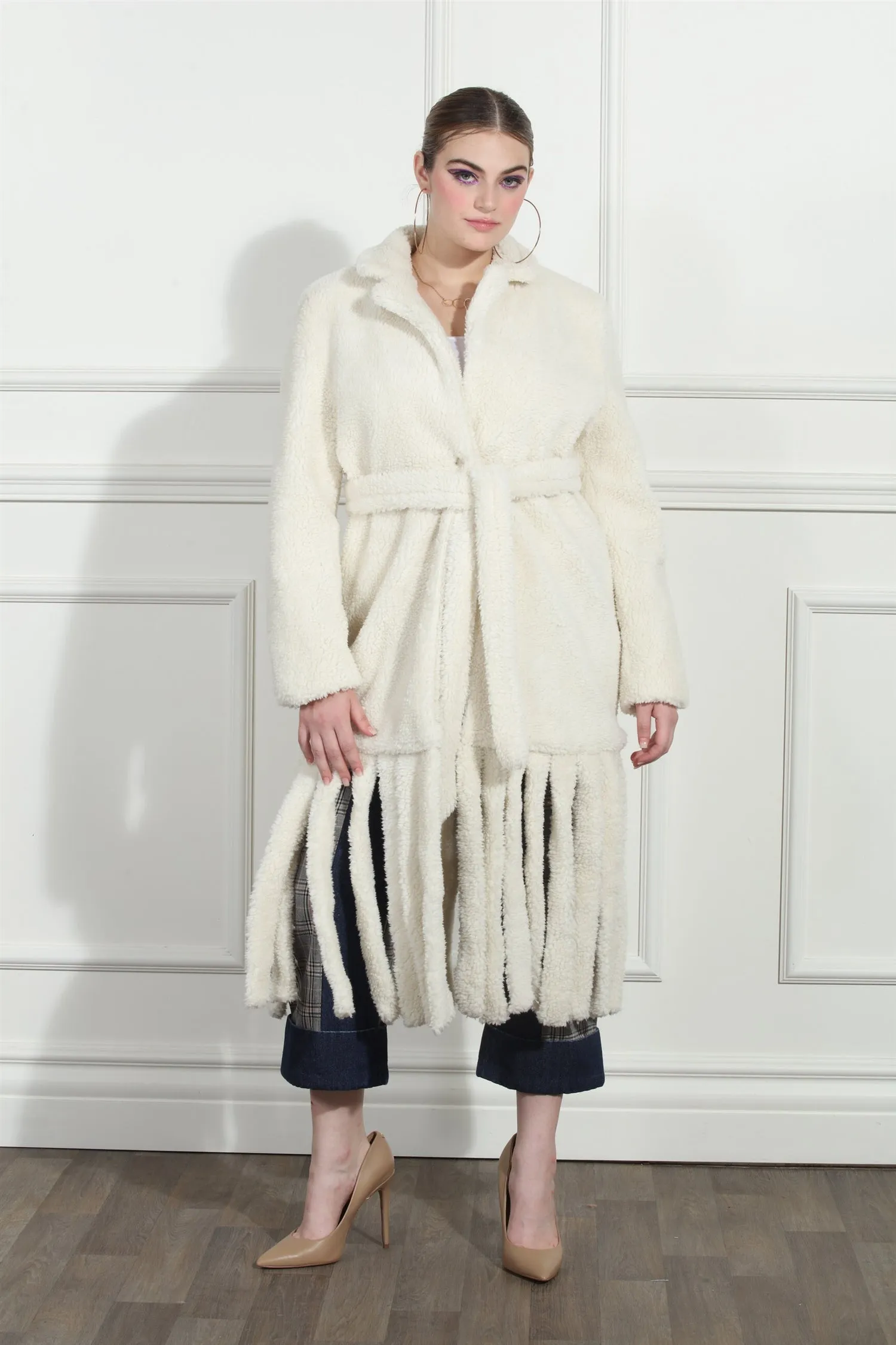 Luxe Moda LM277 Knit Fringe Coat