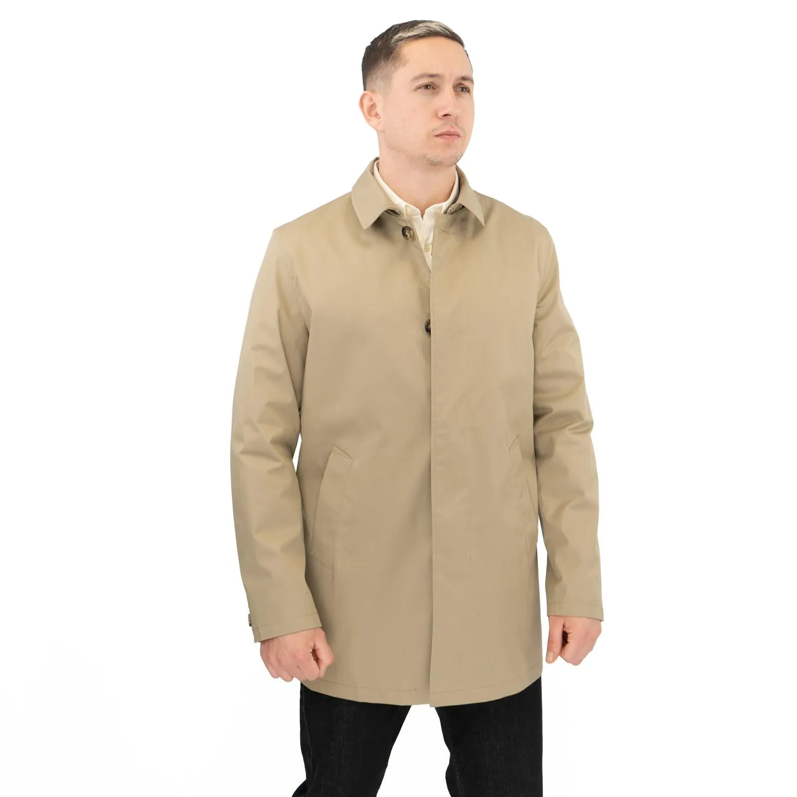 M&S Mens Shirt Collar Mac Raincoat Light Olive