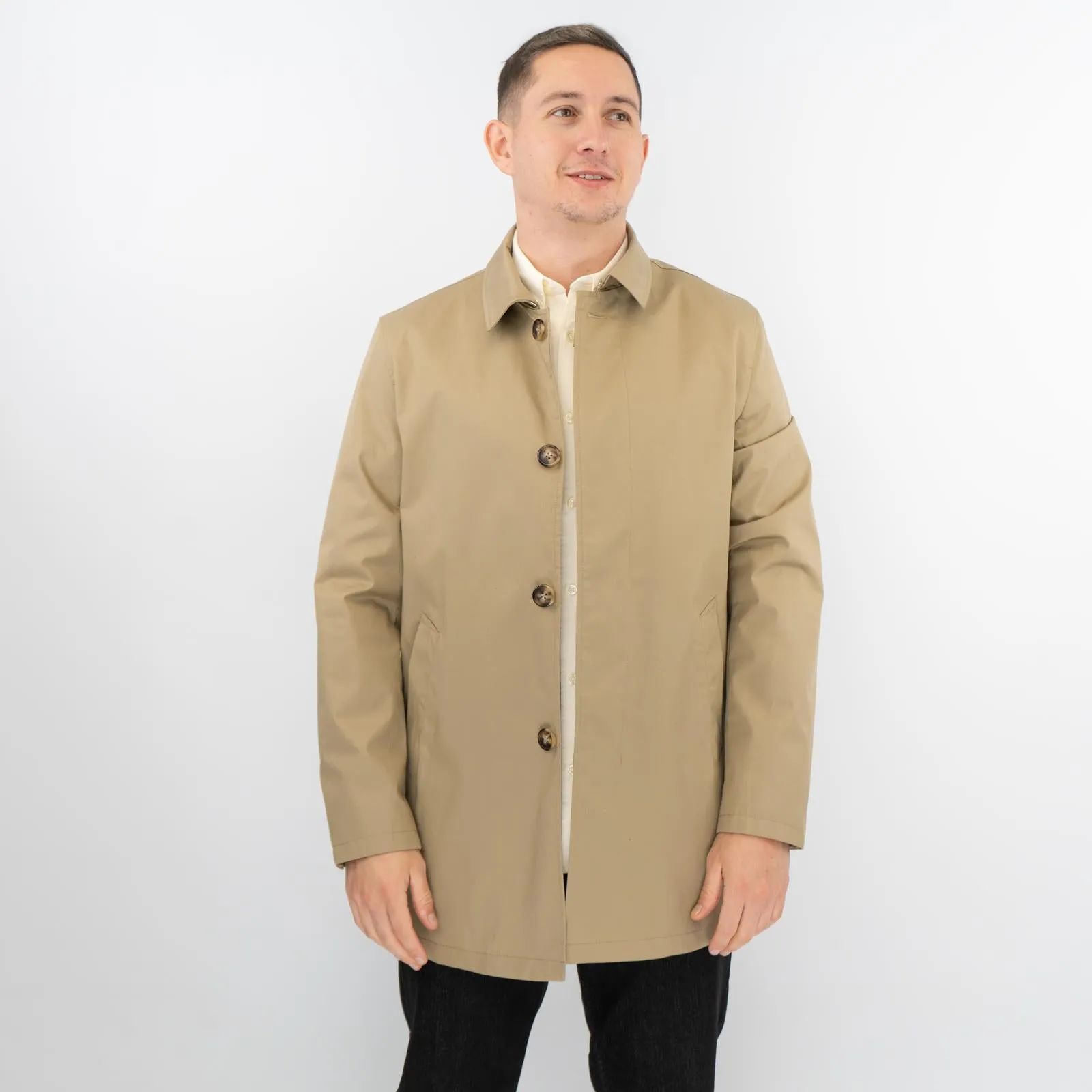 M&S Mens Shirt Collar Mac Raincoat Light Olive