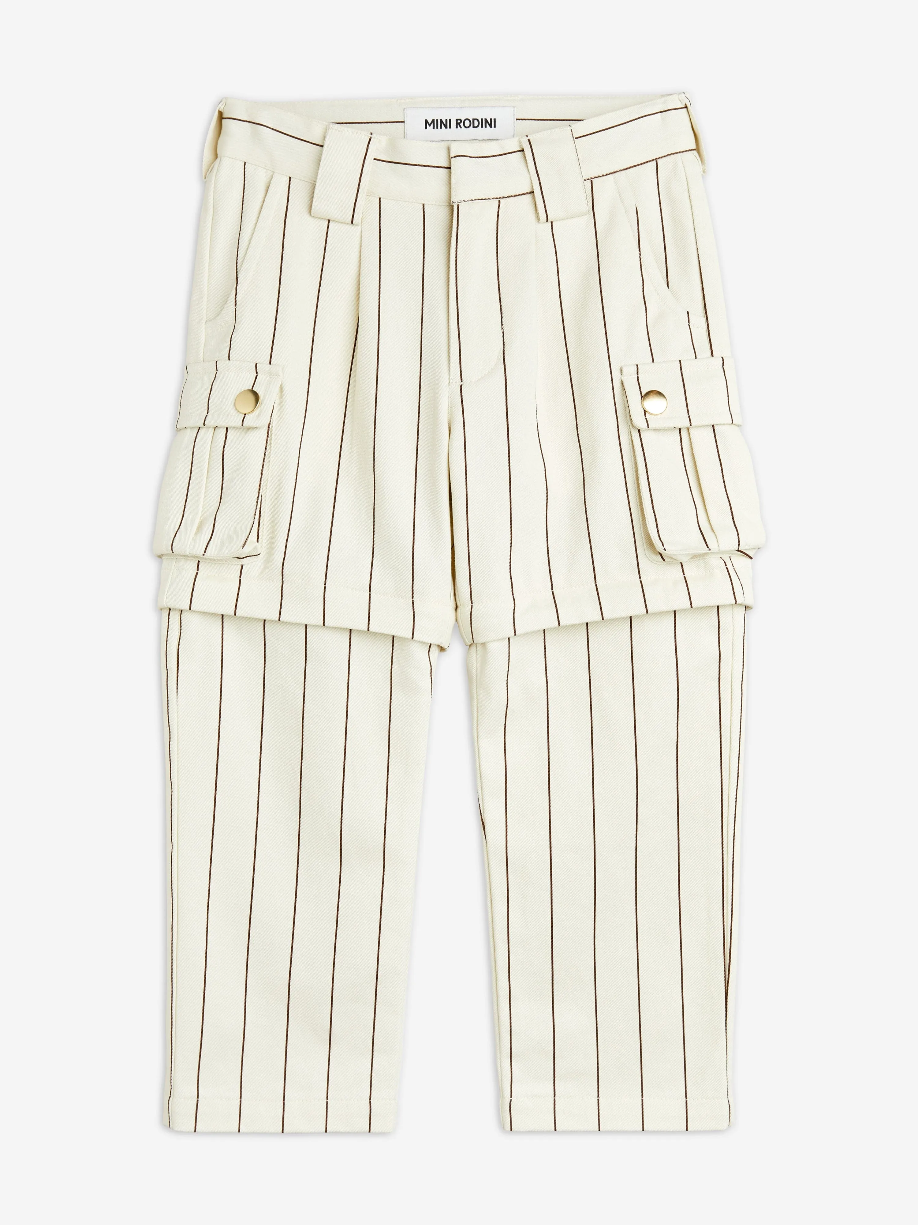 Mini Rodini Kids Striped Cargo Trousers in Ivory