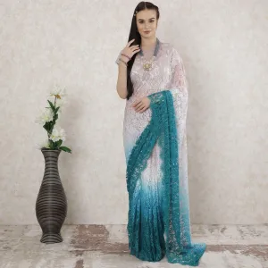 Multicolor Premium pure French chantilly lace saree having stone work in floral design-D14523