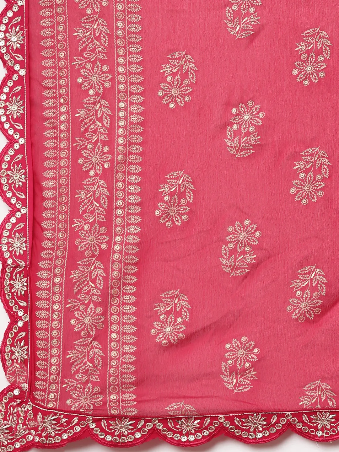 Neeru's Pink Regular Straight Solid Kurta And Trousers With Dupatta