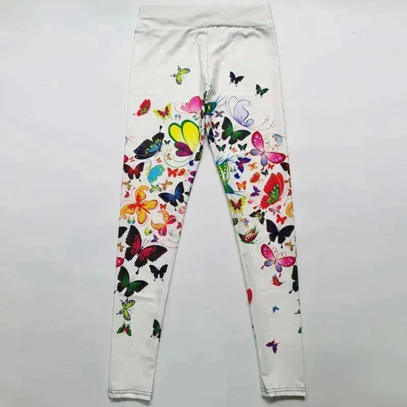 Printed Floral Butterfly Leggings High Waist Slim Yoga Pants Leggings