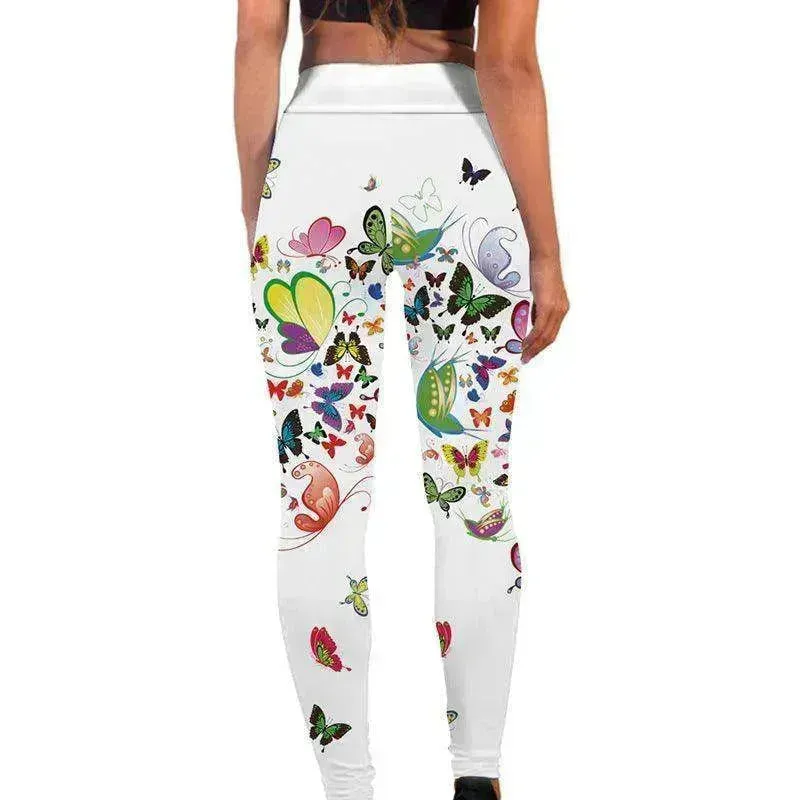 Printed Floral Butterfly Leggings High Waist Slim Yoga Pants Leggings