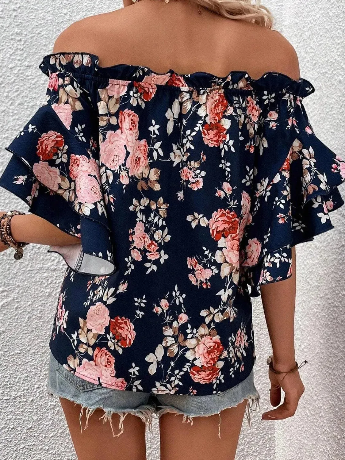 Printed Florals Off-Shoulder Blouse: Embrace Botanical Beauty