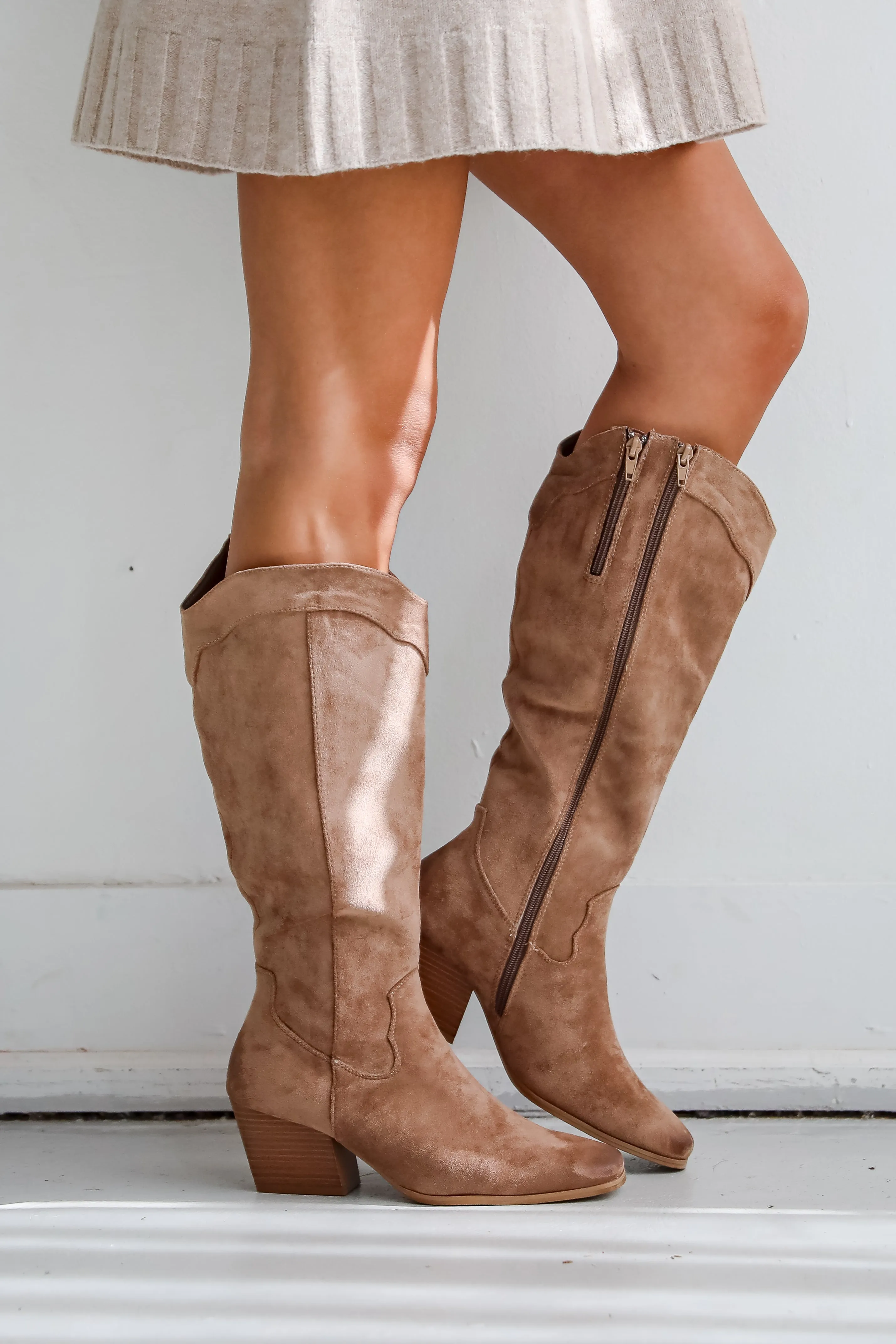 Rodeo Cutie Taupe Suede Western Boots