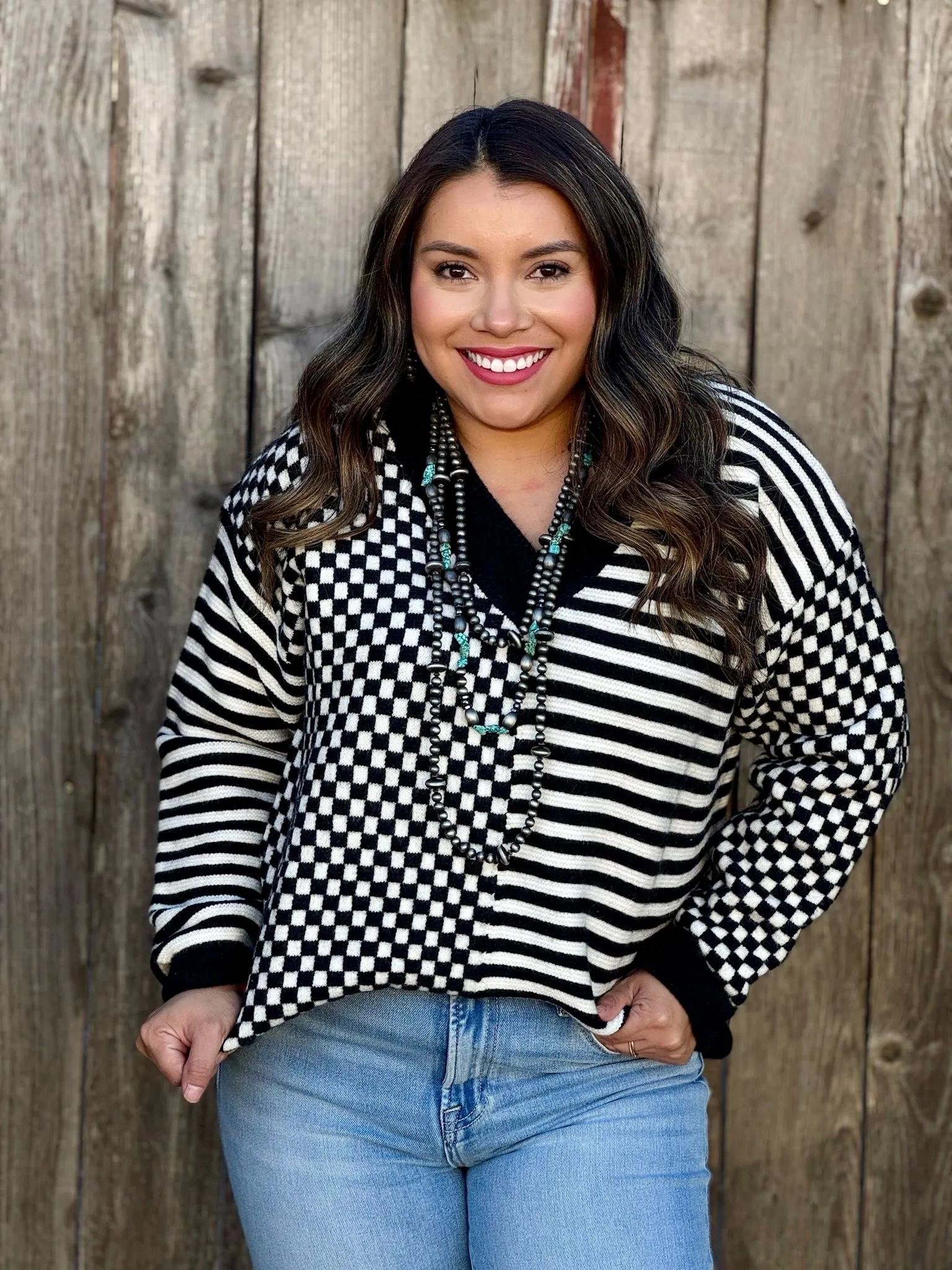 Saige Checkered Pattern Sweater