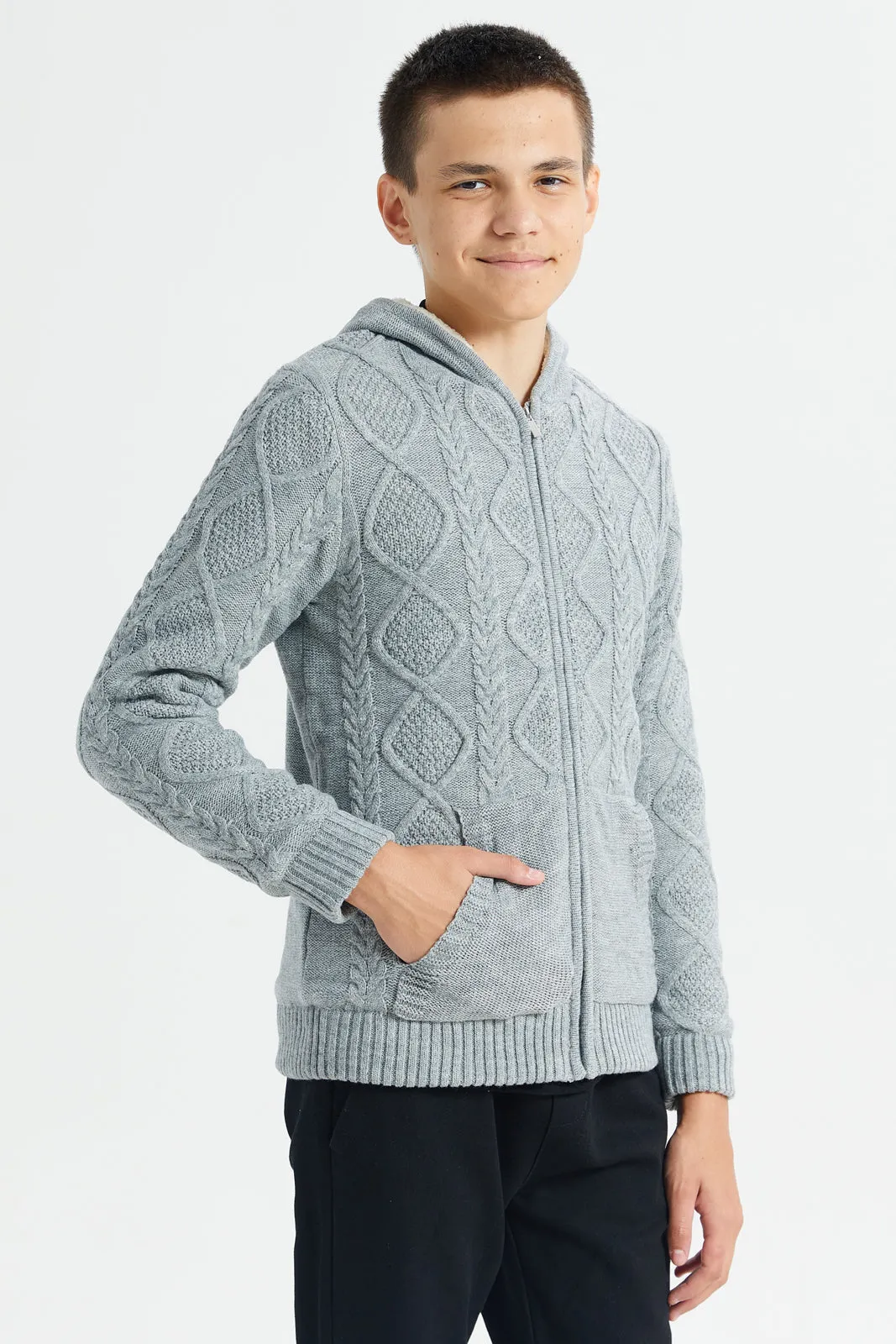 Senior Boys Grey Knitted Cardigan