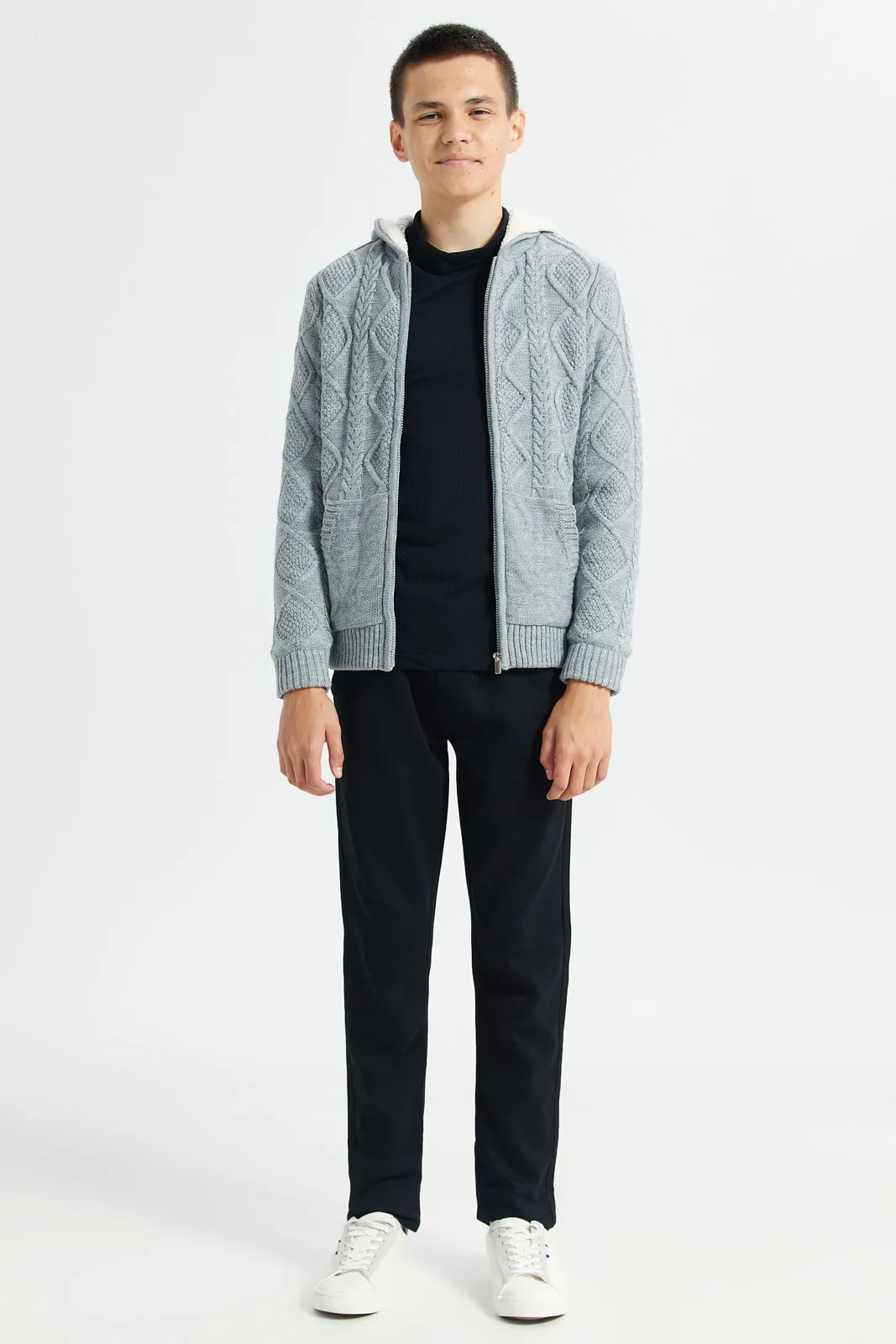 Senior Boys Grey Knitted Cardigan