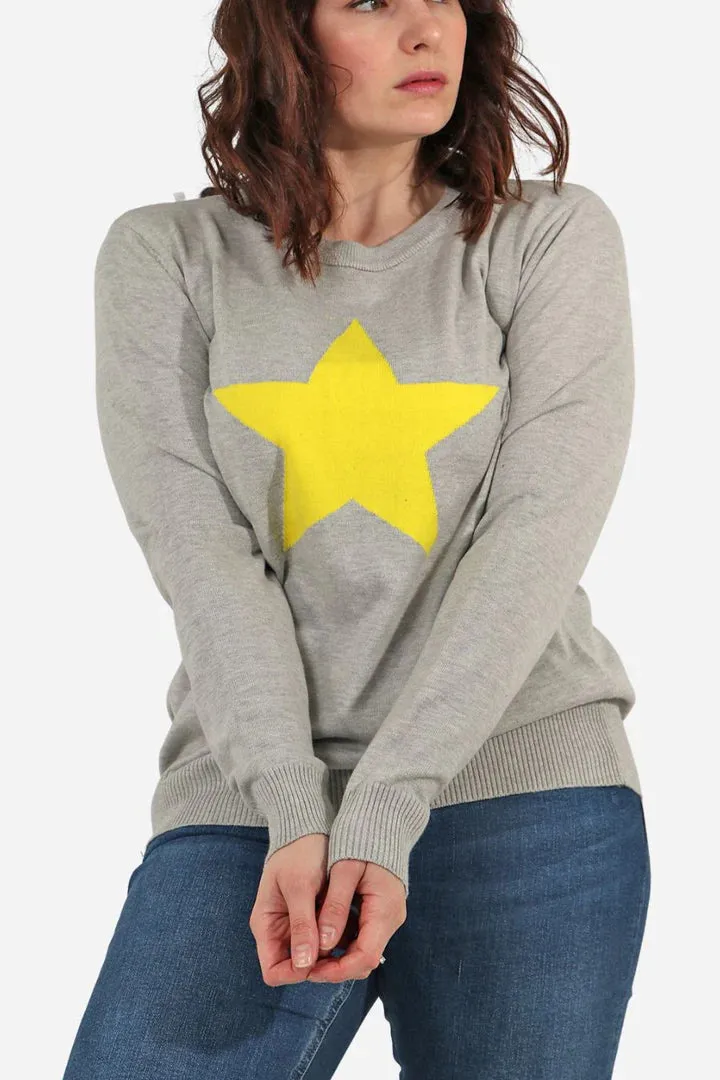 Statement Star Jumper - Grey/Yellow