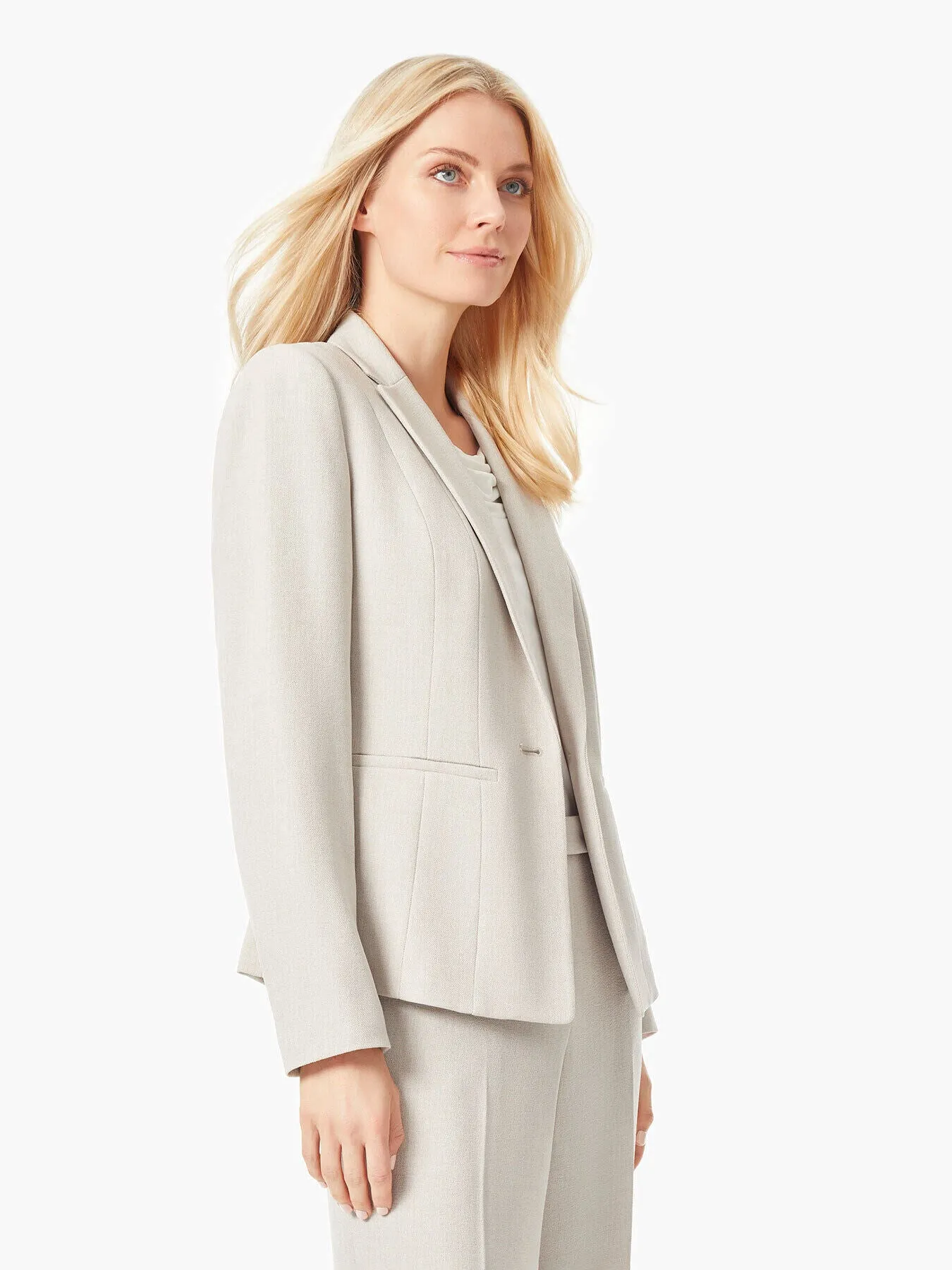 Stretch Pebble Crepe Seamed One-Button Blazer