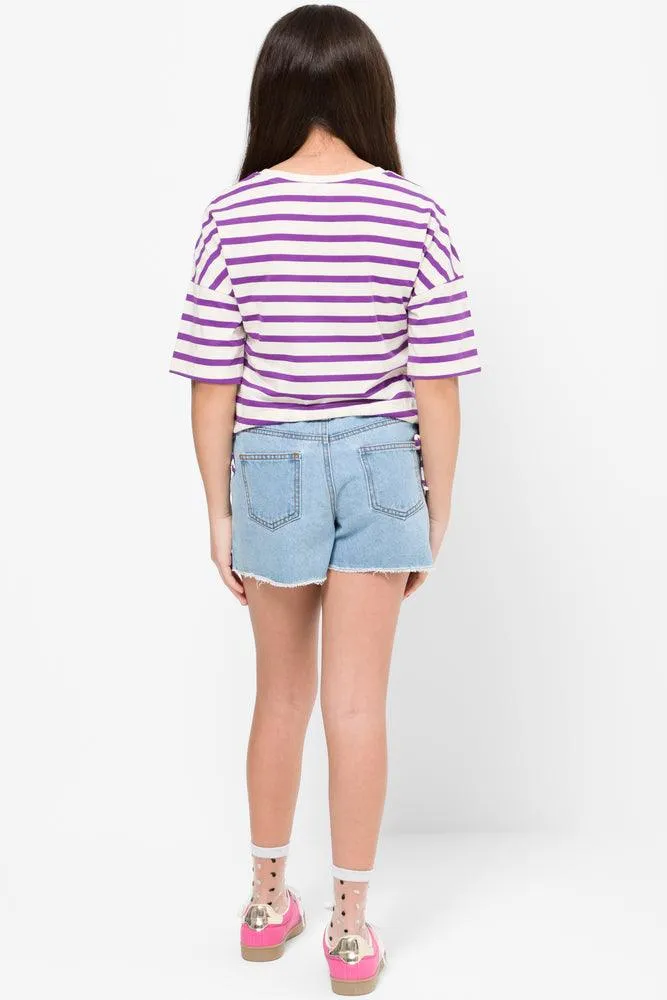 Stripe Cropped Short Sleeve T-Shirt Lilac