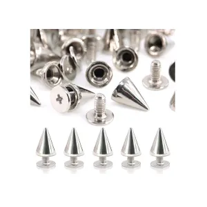 Swpeet 110 Pairs Sliver 7mm x 9.5mm Bullet Cone Spike and Stud Metal Screw Back for DIY Leather Craft Cool Rivets Punk Stud Coincal Layer