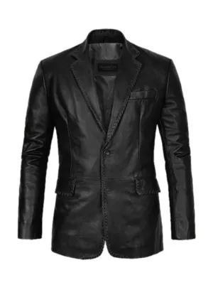 Unique Mens Black Leather Blazer | Laced Lapels, Perfect Fit