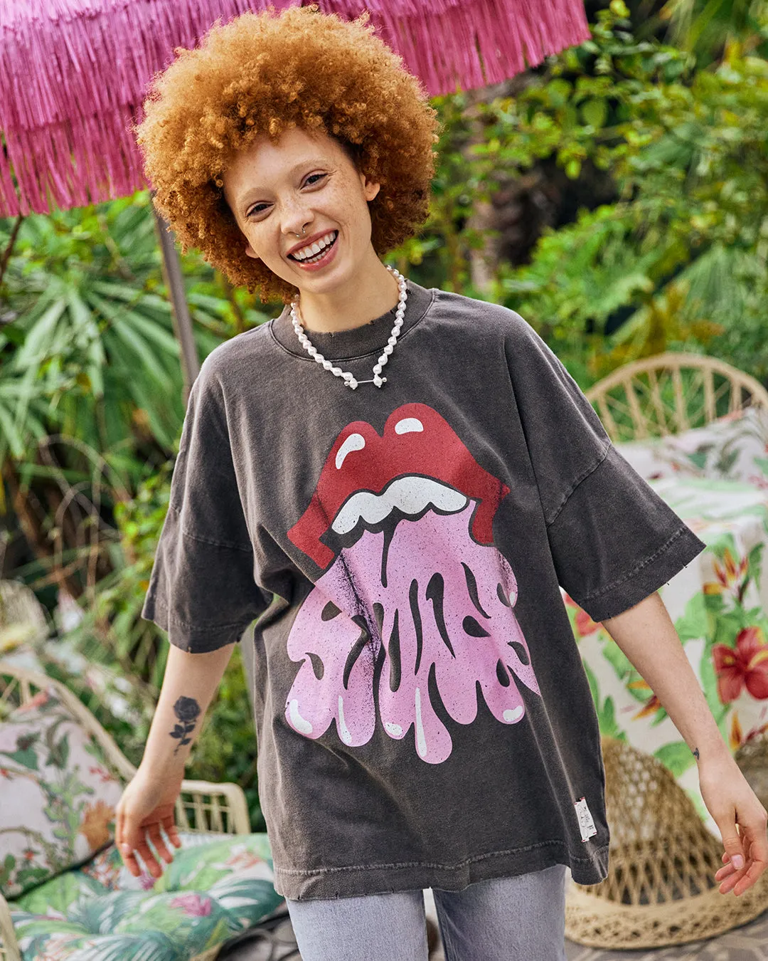 Vintage Wash Stones Mouth Logo T-Shirt