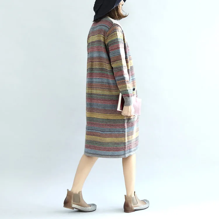 Warm casual knit outwear rainbow baggy loose long sleeve mid sweater cardigans