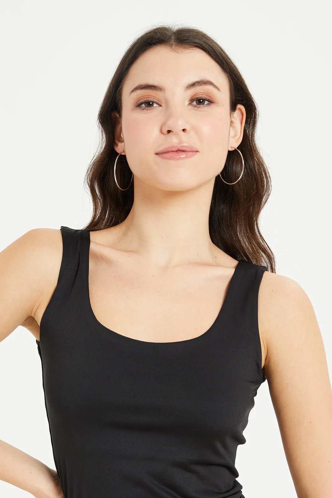 Women Black Double Layered Top