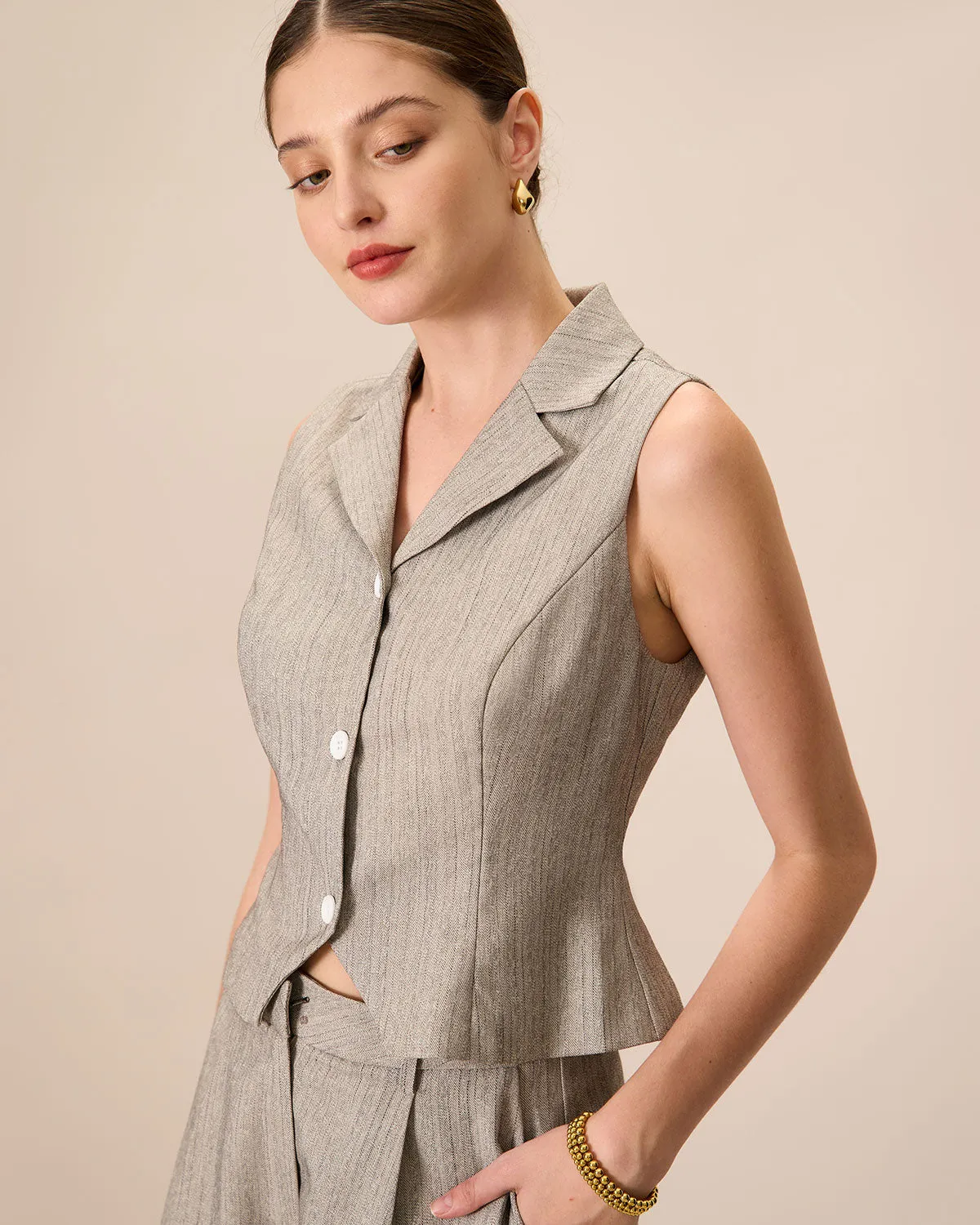 Women's Grey Lapel Single-Breasted Vest