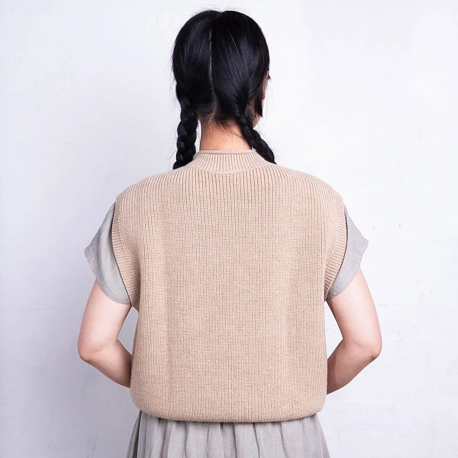 Women's Knitted Vest - 100% Merino Wool - Sand (S-XL)