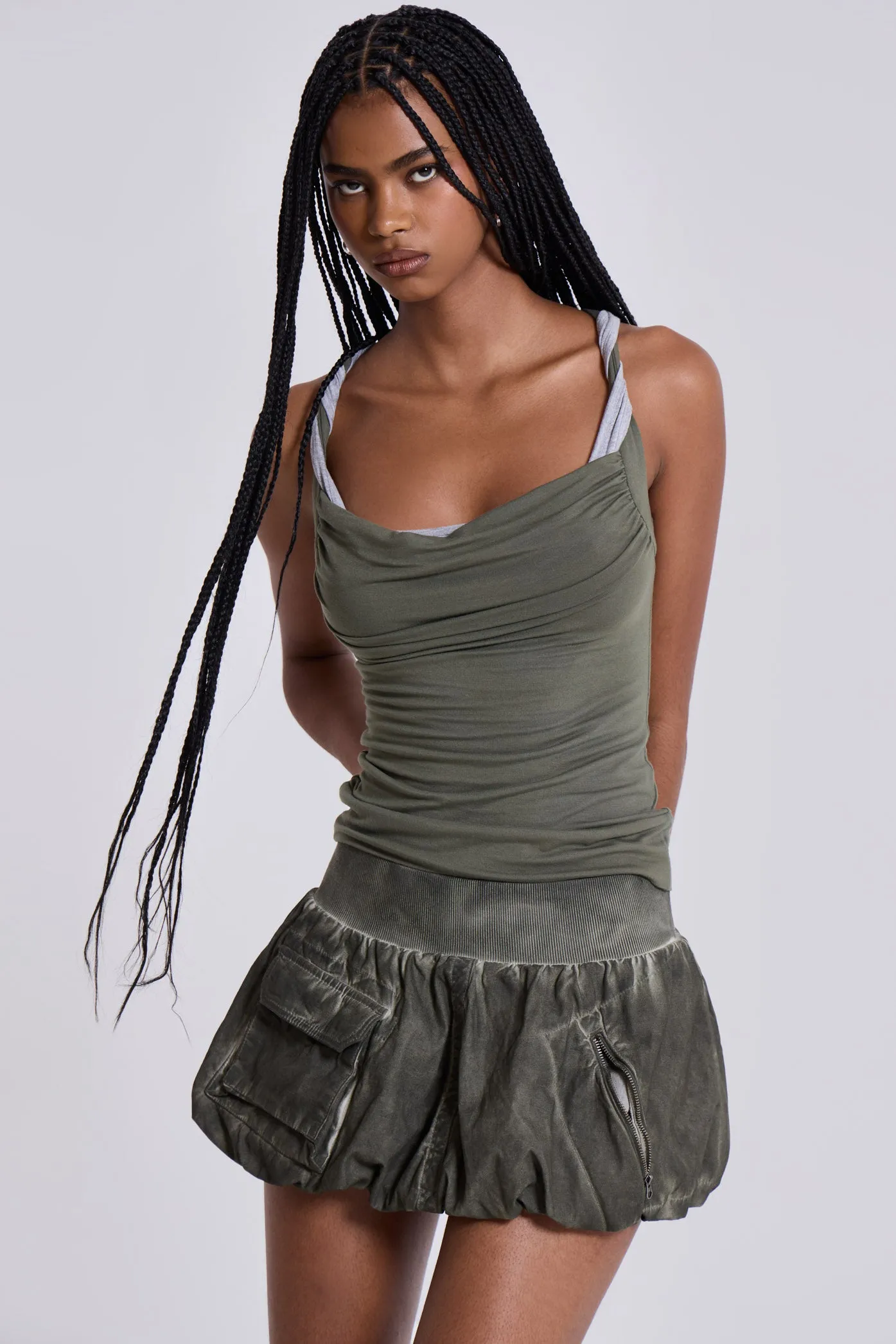 Xter Layered Top in Khaki Green