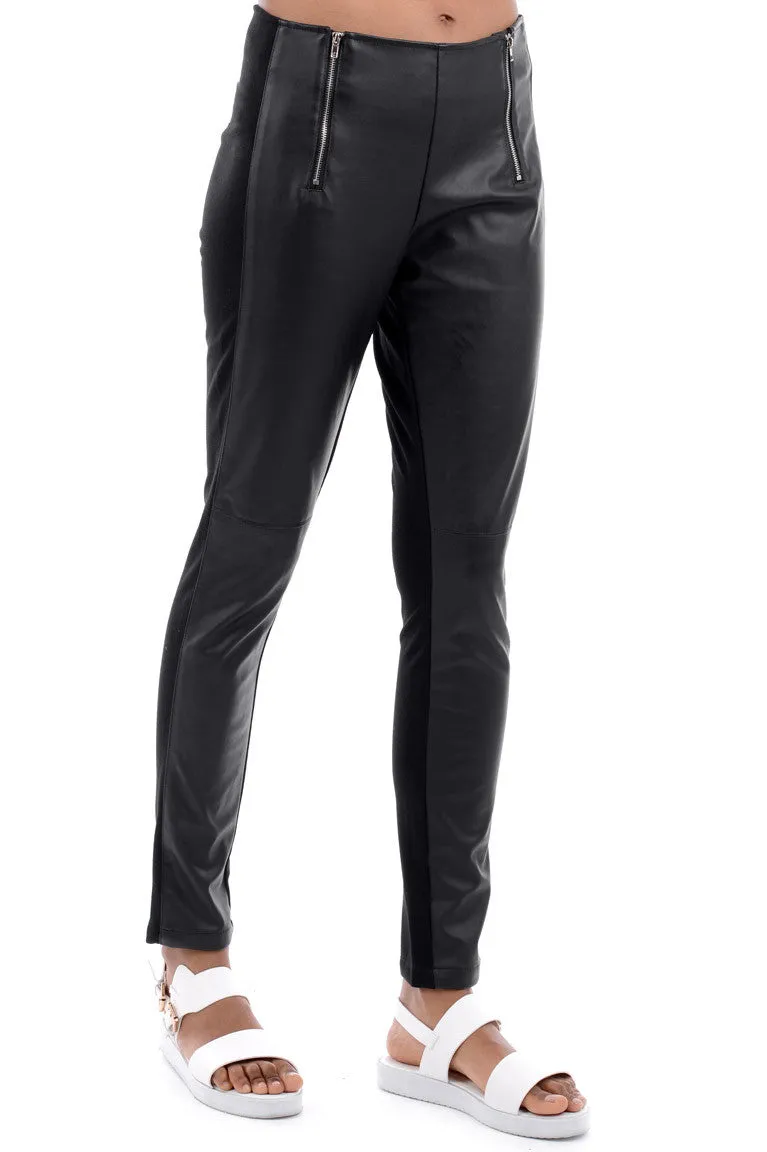 Zipped Trousers With Faux Leather Detail